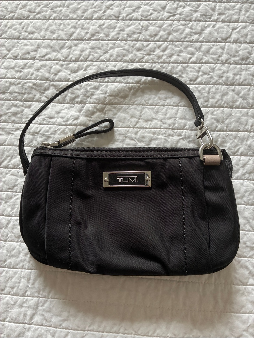Tumi Black Nylon Wristlet with Logo Plaque